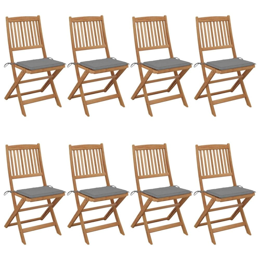Petromila vidaXL Skladacie záhradné stoličky 8 ks so sedákmi akáciový masív